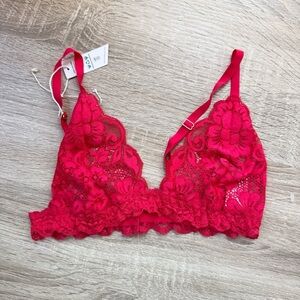NWT Only Hearts Lace Bralette Bra Top Sheer Red Small